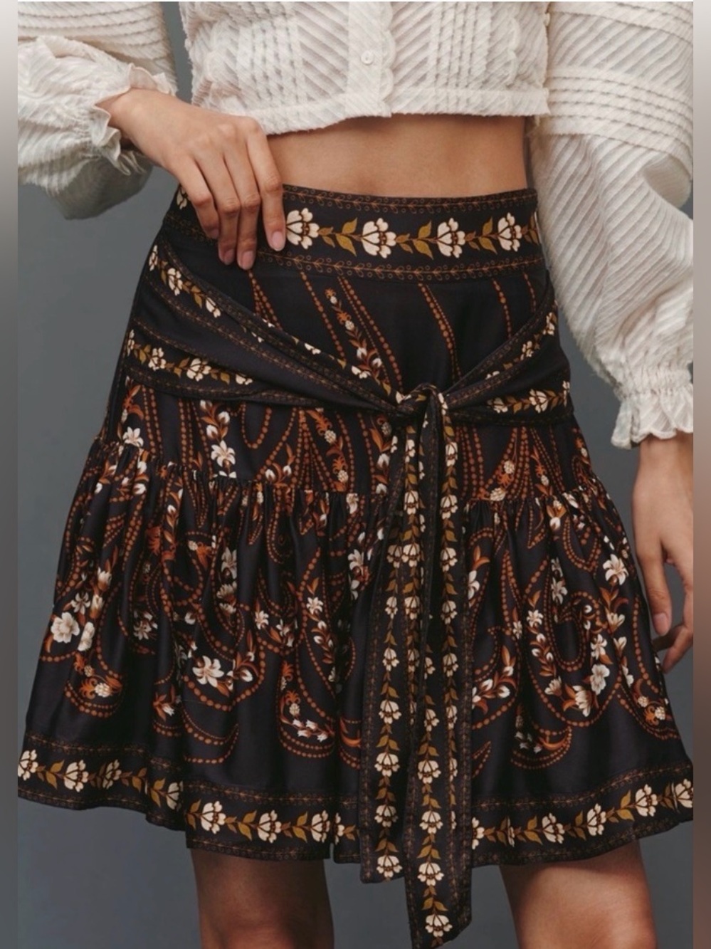 FARM Rio Black Garden Belted Viscose Mini Skirt - Picture 6 of 9
